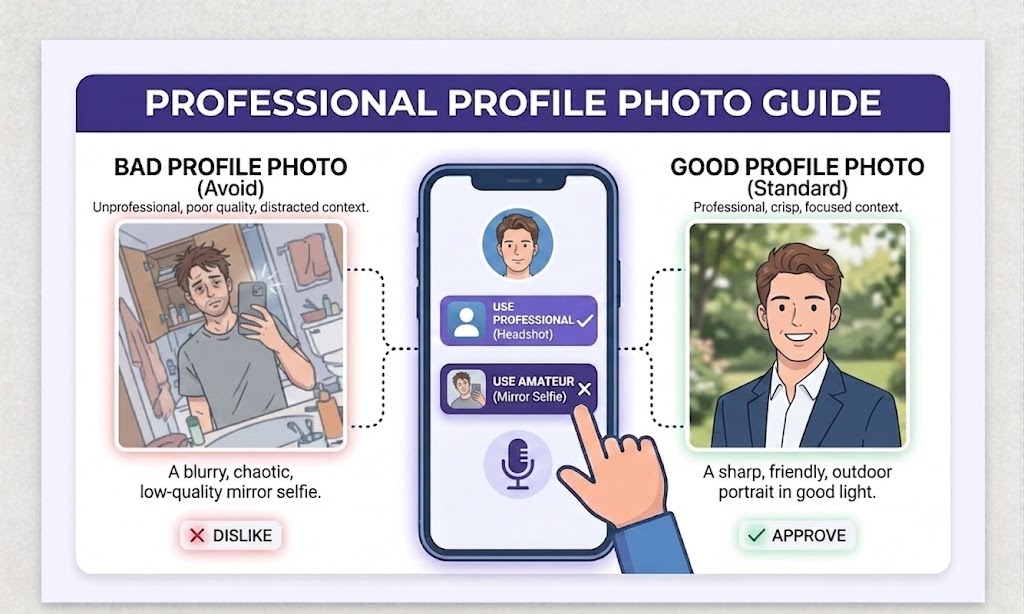 [Suggest placing an image demonstrating high-quality dating profile pictures for men]